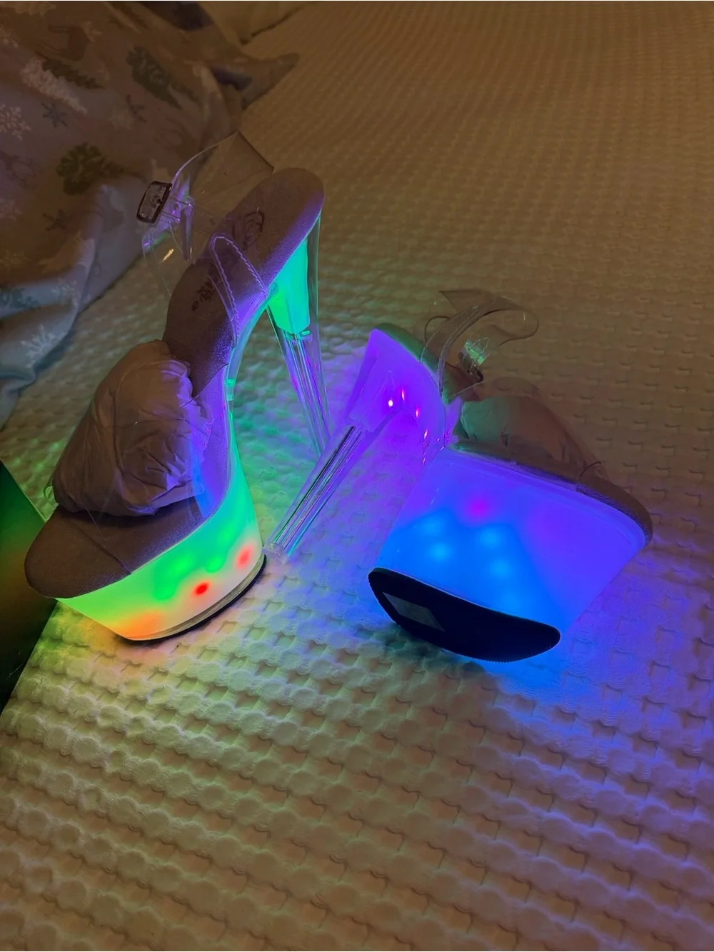 Pleaser Clear Platform Heels with Green Lighted Sole - Picture 5 of 9